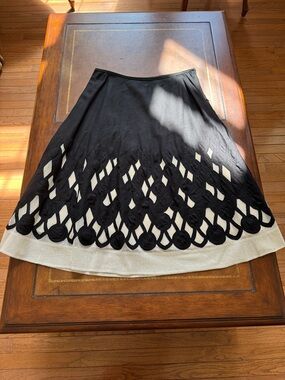 NIC+ZOE Black and Cream A-Line Knit Skirt with Cutwork Hem